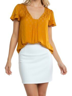 Anthropologie Maeve Flutter Sleeve Textured Top Mustard S